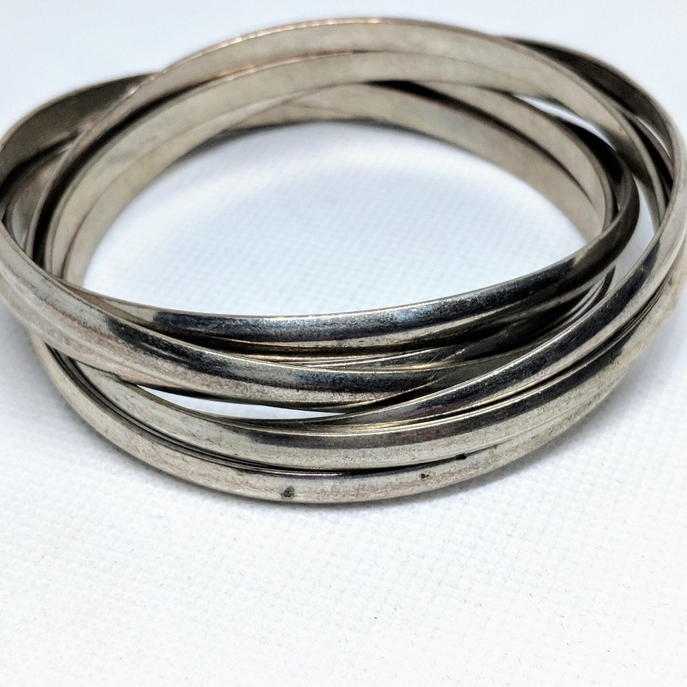 Six Interlocking Silver Tone Bangle Bracelets - image 2